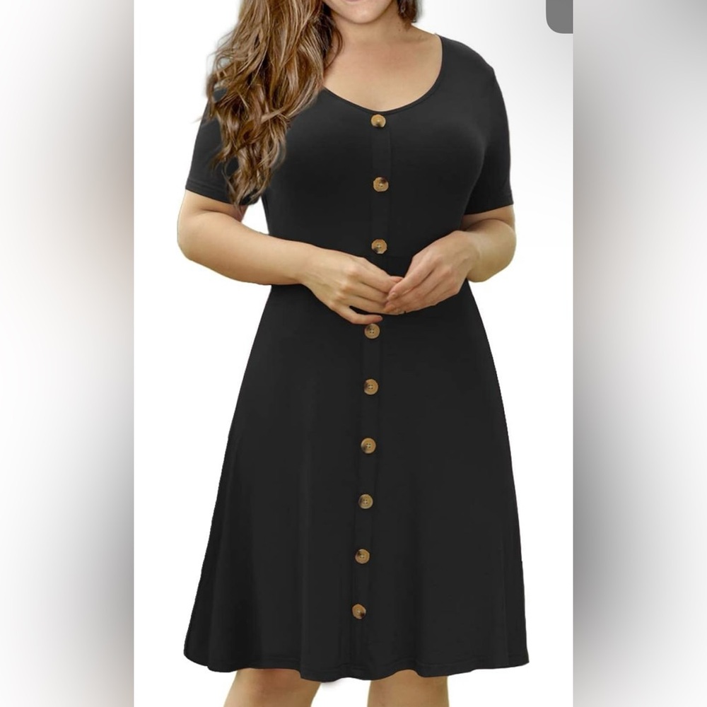 New VOIANLIMO Women's Short Sleeve Faux ButtonDown Causal Dress in Black Sz 1X